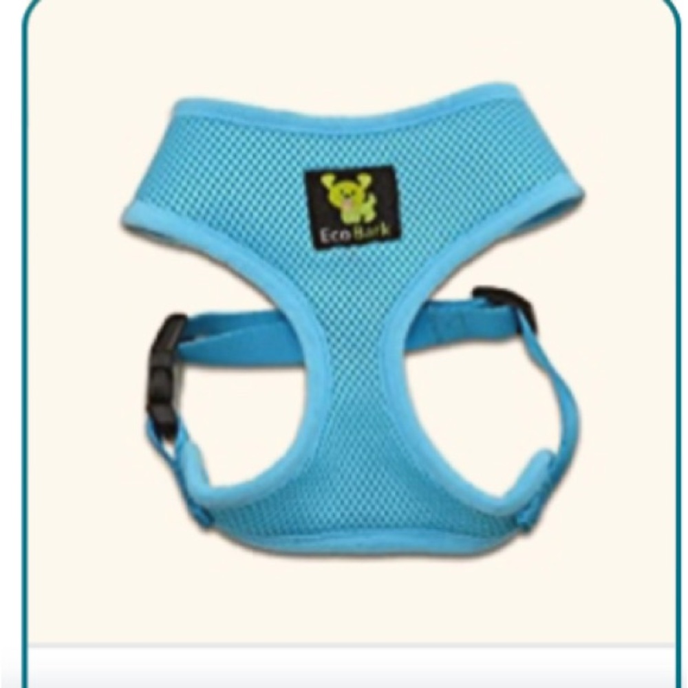 NWT Eco Bark Harness Hug-Blue over the head with clasp buckle on the back.